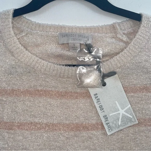 NWT Barefoot Dreams CozyChic Lite Striped Raglan Sweater Pink Cream Size Small - Picture 2 of 10